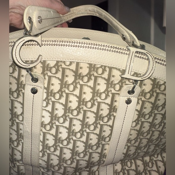 CHRISTIAN DIOR Beige Diorissimo Trotter Canvas Emb Flowers Monogram Bag FLAWS - Picture 10 of 16